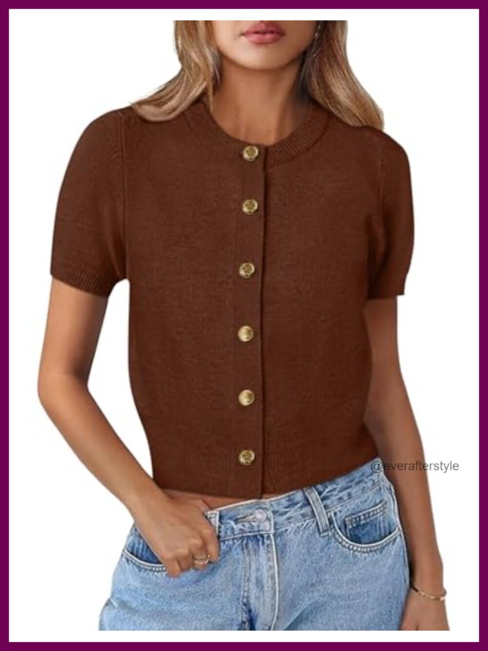Women Summer Short Sleeve Sweater Cardigan Button Down Crew Neck Knitted Crop